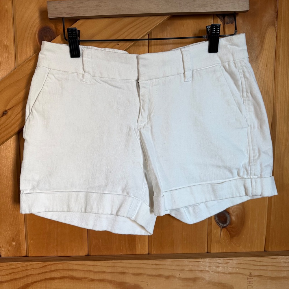 Dear John White‎ Denim Chino Shorts Cuffed Mid Rise Stretch Preppy Womens 27